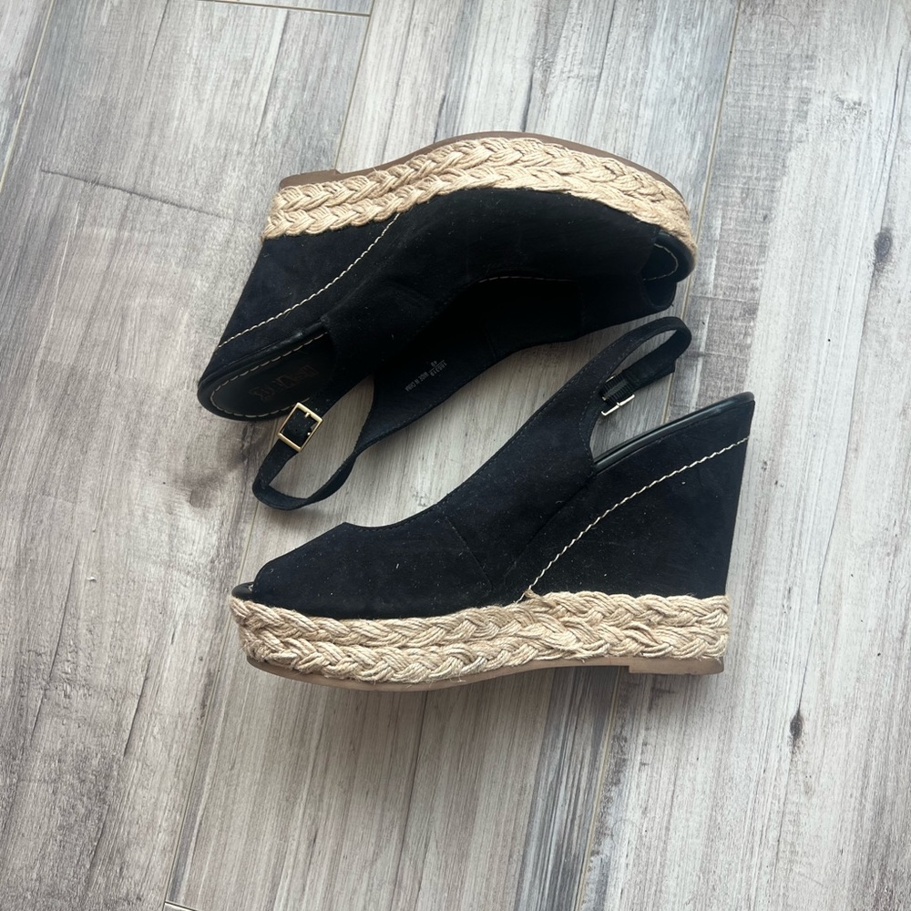 BRASH Black Wedge Espadrilles Sandals